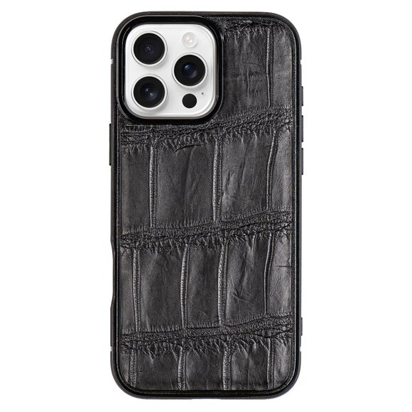 Luxury Handmade Iphone 16 Pro/Pro Max Case - Genuine Alligator Leather - Black - Picture 1 of 4